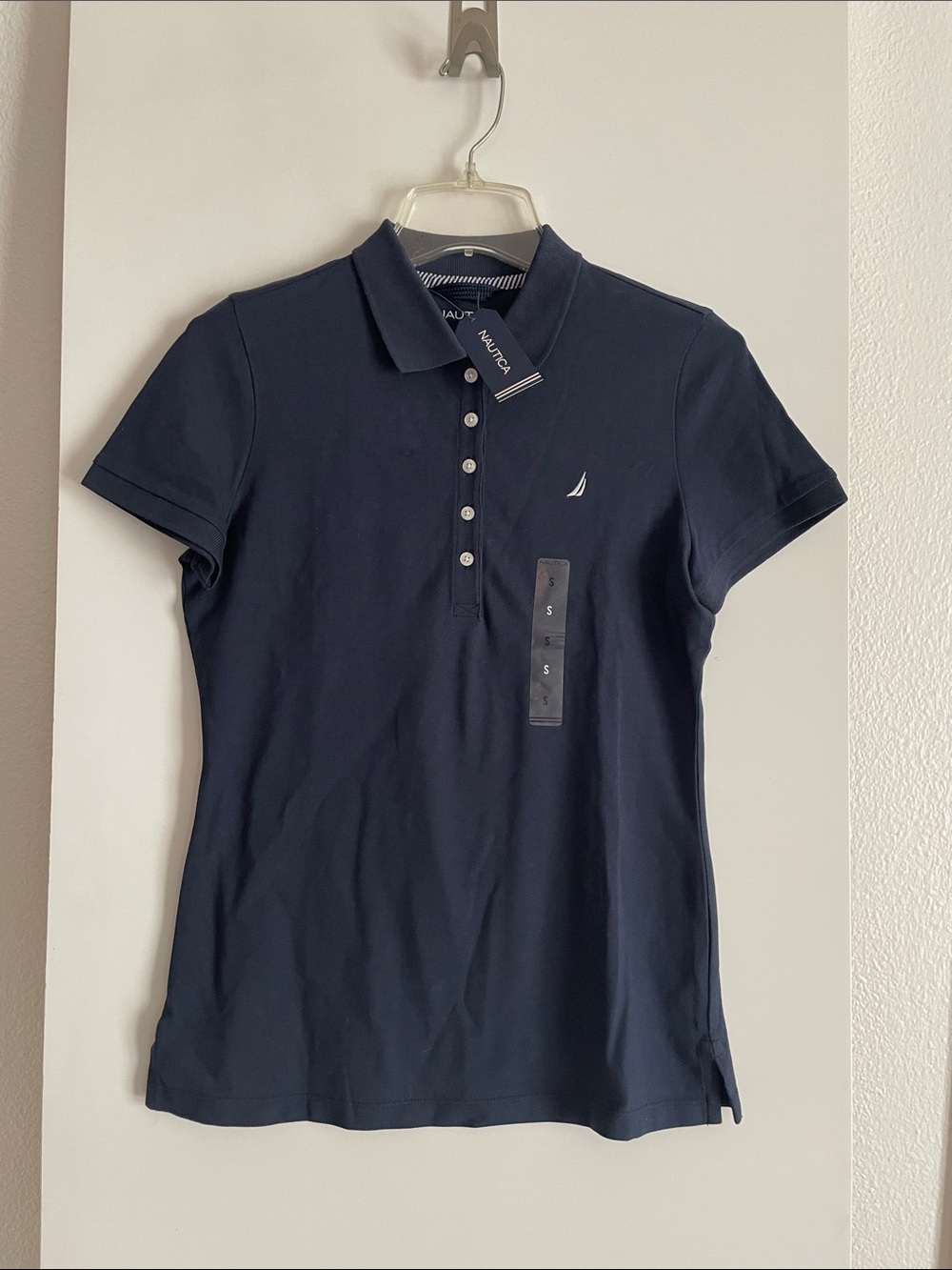 NAUTICA Cotton Blend Navy Blue Short Sleeve Knit Polo T Shirt Top NWT